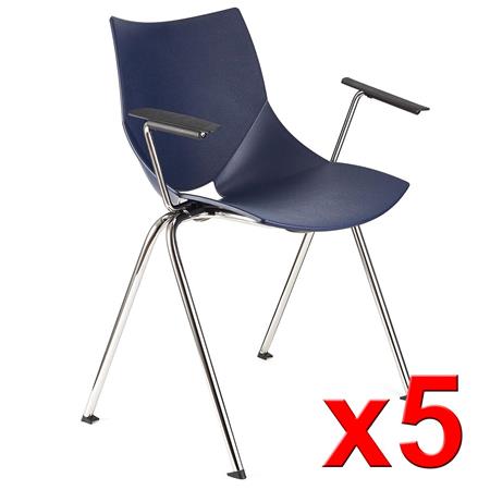 Set van 5 Vergaderstoelen AMIR met armleuningen, Handig en Praktisch, Stapelbaar, Kleur Blauw