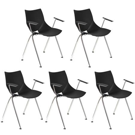 Set van 5 Vergaderstoelen AMIR met armleuningen, Handig en Praktisch, Stapelbaar, Kleur Zwart