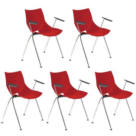 Set van 5 Vergaderstoelen AMIR met armleuningen, Handig en Praktisch, Stapelbaar, Kleur Rood