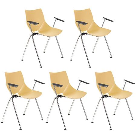 Set van 5 Vergaderstoelen AMIR met armleuningen, Handig en Praktisch, Stapelbaar, Kleur Beige