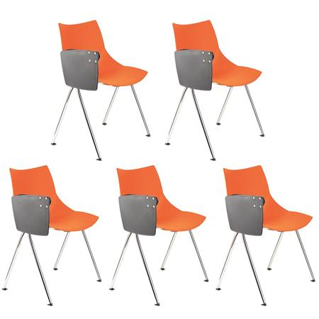 Set van 5 Vergaderstoelen AMIR met Klaptafeltje, Handig en Praktisch, Kleur Oranje