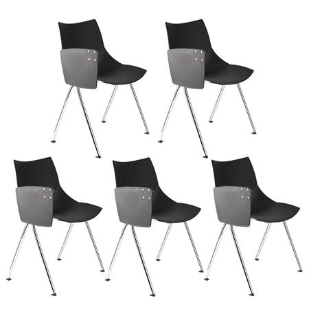 Set van 5 Vergaderstoelen AMIR met Klaptafeltje, Handig en Praktisch, Kleur Zwart