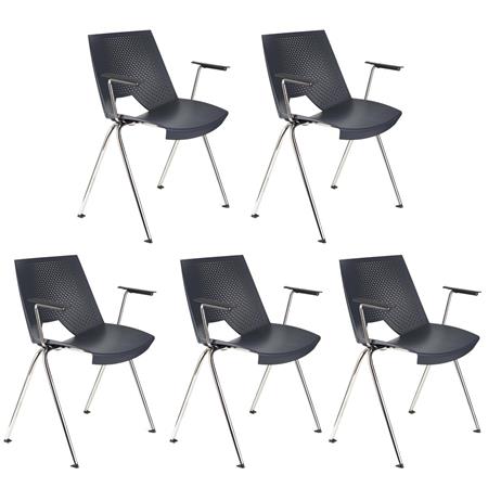 Set van 5 Vergaderstoelen ENZO Met Armleuningen, Comfortabel, Stapelbaar, Kleur Blauw