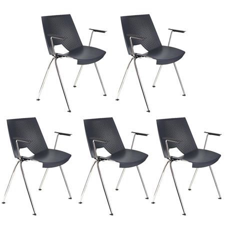 Set van 5 Vergaderstoelen ENZO Met Armleuningen, Comfortabel, Stapelbaar, kleur Grijs