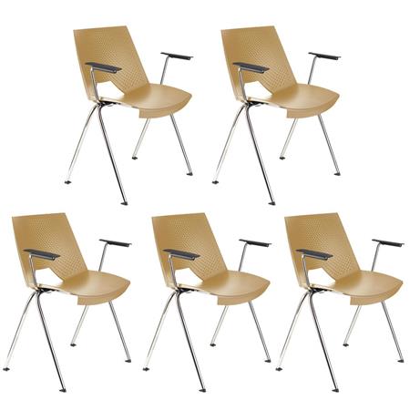 Set van 5 Vergaderstoelen ENZO Met Armleuningen, Comfortabel, Stapelbaar, Kleur Beige