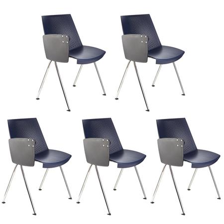 Set van 5 Vergaderstoelen ENZO Met Klaptafeltje, Comfortabel, Stapelbaar, Kleur Blauw