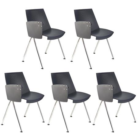 Set van 5 Vergaderstoelen ENZO Met Klaptafeltje, Comfortabel, Stapelbaar, Kleur Grijs