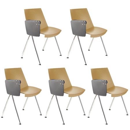 Set van 5 Vergaderstoelen ENZO Met Klaptafeltje, Comfortabel, Stapelbaar, Kleur Beige