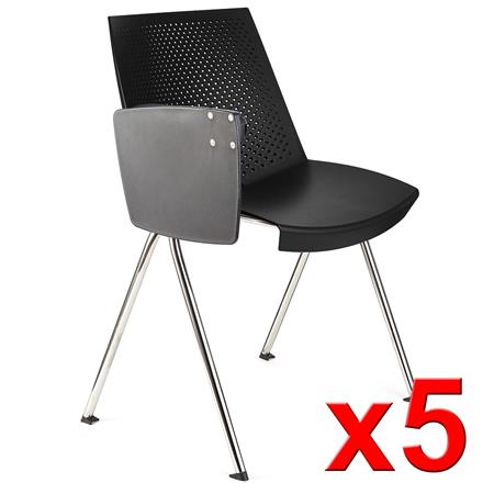 Set van 5 Vergaderstoelen ENZO Met Klaptafeltje, Comfortabel, Stapelbaar, kleur Zwart