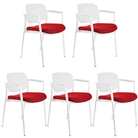 Set van 5 Vergaderstoelen ERIC, Comfortabel en Praktisch, Stapelbaar, Kleur Rood