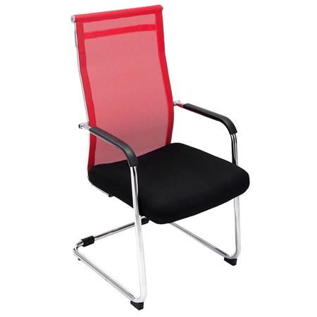 Vergaderstoel BRAMEN, Metalen Frame, met Mesh Rugleuning, Zwart/Rood