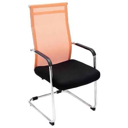 Vergaderstoel BRAMEN, Metalen Frame, met Mesh Rugleuning, Zwart/Oranje