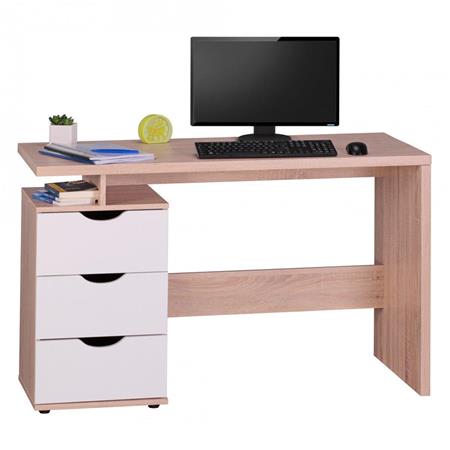 Bureau NATALIE, Modern Ontwerp, Afmetingen 120x53x76 cm, in Hout KLeur Wit/Eik