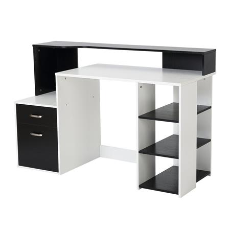 Bureau BOTINA, met Lades en Legplanken, 140x55x92cm, in Hout Kleur Wit en Zwart