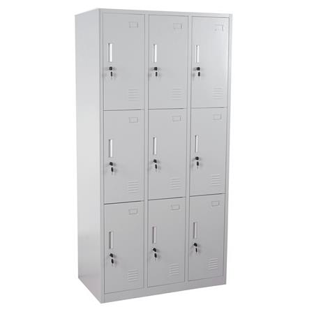 Metalen Lockerkast EVELYN, 180x90x50 cm, 9 Kluisjes met Slot, Kleur Grijs