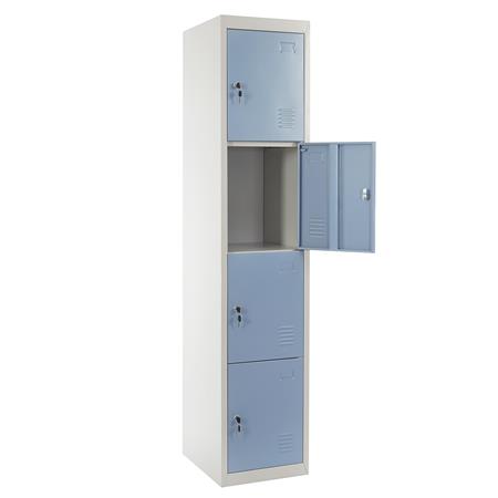 Metalen Lockerkast HILDOR, 180x38x45 cm, 4 Kluisjes met Slot, Kleur Blauw