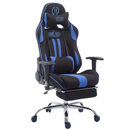 Gamingstoel LOGAN met Voetsteun, Kantelbare Rugleuning, Inclusief Kussens, Stoffen Bekleding in Zwart/Blauw