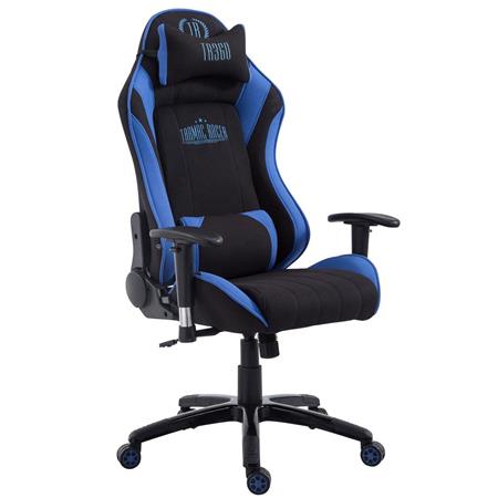 Gamingstoel TURBO STOF, Verstelbare Rugleuning, Lumbaal- en Cervicaalkussen, in Zwart/Blauw