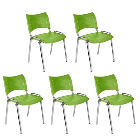 Set van 5 Vergaderstoelen ELVA, Stapelbaar en Praktisch, Hoge Kwaliteit, Groen en Chromen Poten