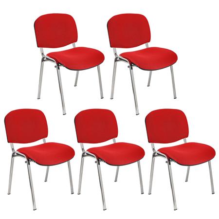 Set van 5 Vergaderstoelen MOBY BASE, Comfortabel en praktisch, Kleur Rood en Chromen Poten