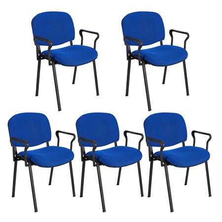 Set van 5 Vergaderstoelen MOBY BASE, met Armleuningen, Comfortabel en Praktisch, Zwarte Poten en Blauwe Stof