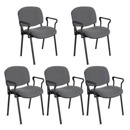 Set van 5 Vergaderstoelen MOBY BASE, met Armleuningen, Comfortabel en Praktisch, Zwarte Poten en Grijze Stof