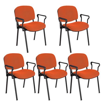 Set van 5 Vergaderstoelen MOBY BASE, met Armleuningen, Comfortabel en Praktisch, Zwarte Poten en Oranje Stof