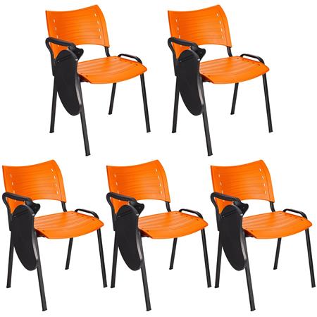 Set van 5 vergaderstoelen ELVA met Klaptafeltje, Stapelbaar en Praktisch, Zwarte Poten en Kleur Oranje