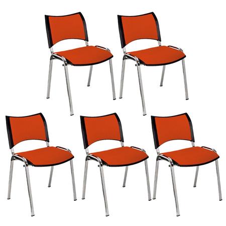 Set van 5 Vergaderstoelen ROMEL, Comfortabele Zitting, Stapelbaar, Verchroomde Poten, Oranje Stoffen Bekleding