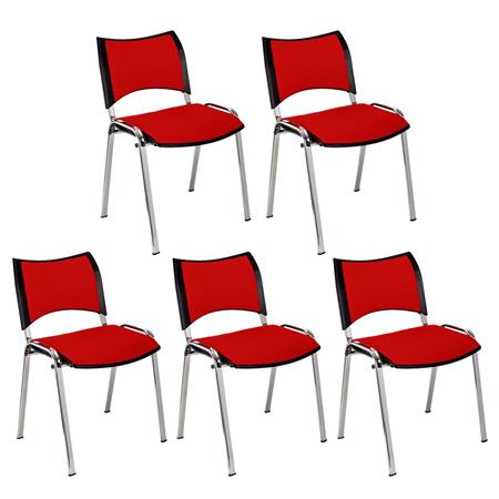 Set van 5 Vergaderstoelen ROMEL, Comfortabele Zitting, Stapelbaar, Verchroomde Poten, Rood Stoffen Bekleding