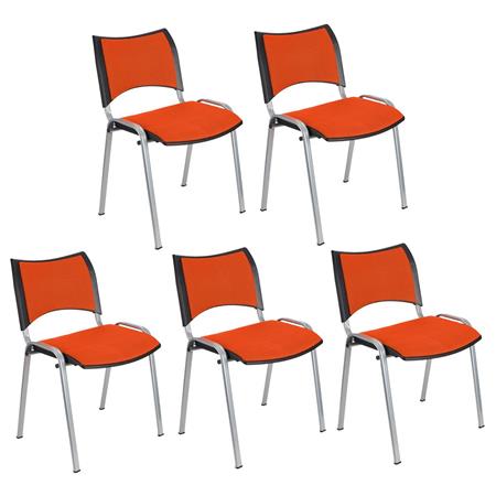 Set van 5 Vergaderstoelen ROMEL, Comfortabele Zitting, Stapelbaar, Grijze Poten, Oranje Stoffen Bekleding