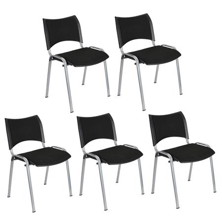 Set van 5 Vergaderstoelen ROMEL, Comfortabele Zitting, Stapelbaar, Grijze Poten, Zwart Stoffen Bekleding