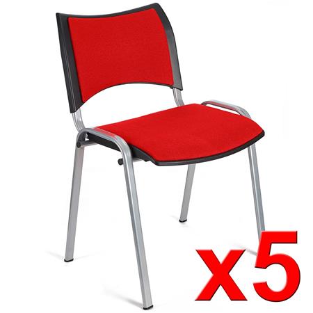 Set van 5 Vergaderstoelen ROMEL, Comfortabele Zitting, Stapelbaar, Grijze Poten, Rood Stoffen Bekleding