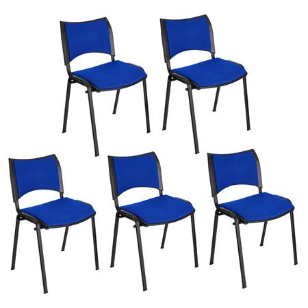 Set van 5 Vergaderstoelen ROMEL, Comfortabele Zitting, Stapelbaar, Zwarte Poten, Blauw Stoffen Bekleding