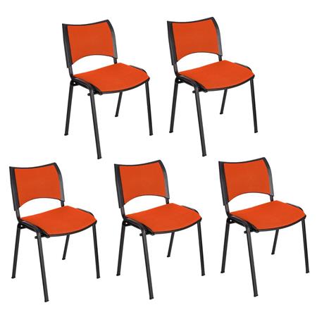 Set van 5 Vergaderstoelen ROMEL, Comfortabele Zitting, Stapelbaar, Zwarte Poten, Oranje Stoffen Bekleding