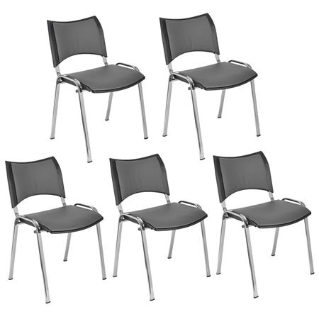 Set van 5 Vergaderstoelen ROMEL LEDER, Comfortabele Zitting, Stapelbaar, Verchroomde Poten, Grijs