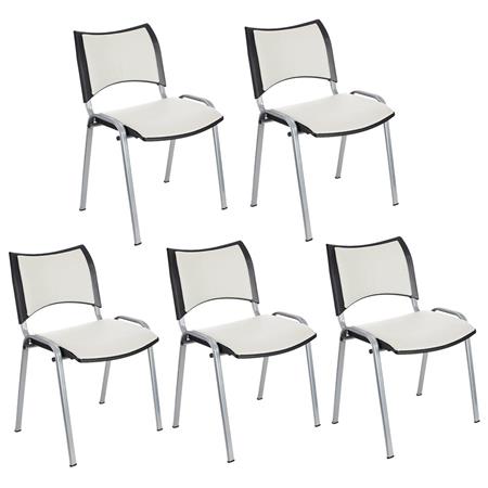 Set van 5 Vergaderstoelen ROMEL LEDER, Comfortabele Zitting, Stapelbaar, Grijze Poten, Wit