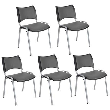 Set van 5 Vergaderstoelen ROMEL LEDER, Comfortabele Zitting, Stapelbaar, Grijze Poten, Grijs