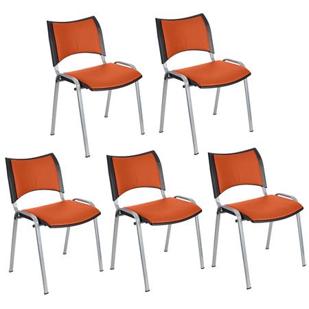 Set van 5 Vergaderstoelen ROMEL LEDER, Comfortabele Zitting, Stapelbaar, Grijze Poten, Oranje