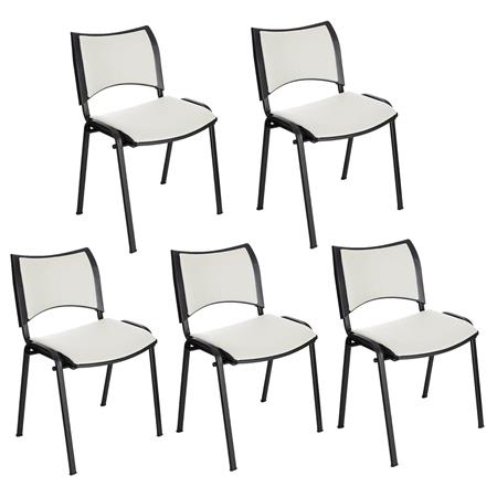 Set van 5 Vergaderstoelen ROMEL LEDER, Comfortabele Zitting, Stapelbaar, Zwarte Poten, Wit