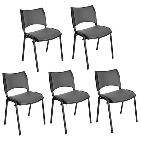 Set van 5 Vergaderstoelen ROMEL LEDER, Comfortabele Zitting, Stapelbaar, Zwarte Poten, Grijs