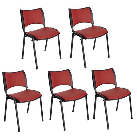 Set van 5 Vergaderstoelen ROMEL LEDER, Comfortabele Zitting, Stapelbaar, Zwarte Poten, Rood