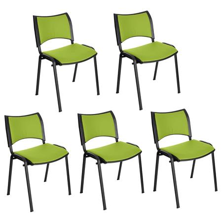 Set van 5 Vergaderstoelen ROMEL LEDER, Comfortabele Zitting, Stapelbaar, Zwarte Poten, Groen