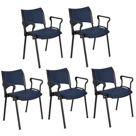 Set van 5 Vergaderstoelen ROMEL LEDER MET ARMLEUNINGEN, Comfortabele Zitting, Stapelbaar, Zwarte Poten, Blauw