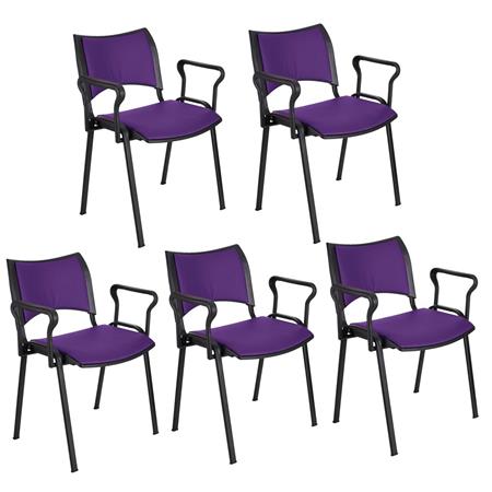 Set van 5 Vergaderstoelen ROMEL LEDER MET ARMLEUNINGEN, Comfortabele Zitting, Stapelbaar, Zwarte Poten, Paars