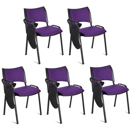 Set van 5 Vergaderstoelen ROMEL LEDER MET KLAPTAFELTJE, Comfortabele Zitting, Stapelbaar, Zwarte Poten, Paars