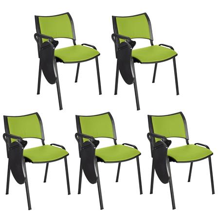 Set van 5 Vergaderstoelen ROMEL LEDER MET KLAPTAFELTJE, Comfortabele Zitting, Stapelbaar, Zwarte Poten, Groen