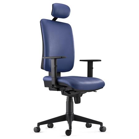 Ergonomische Bureaustoel PIERO, Met Hoofdsteun en Verstelbare Armleuningen, Echt Leder, Kleur Blauw