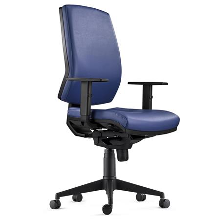 Ergonomische Bureaustoel OLIVER, Echt Leder Kleur Blauw, Gebruik 8h, Dik Kussen