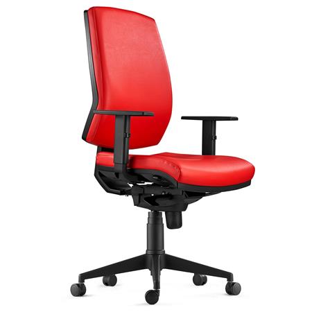 Ergonomische Bureaustoel OLIVER, Rood Leder, Gebruik 8h, Dik Kussen